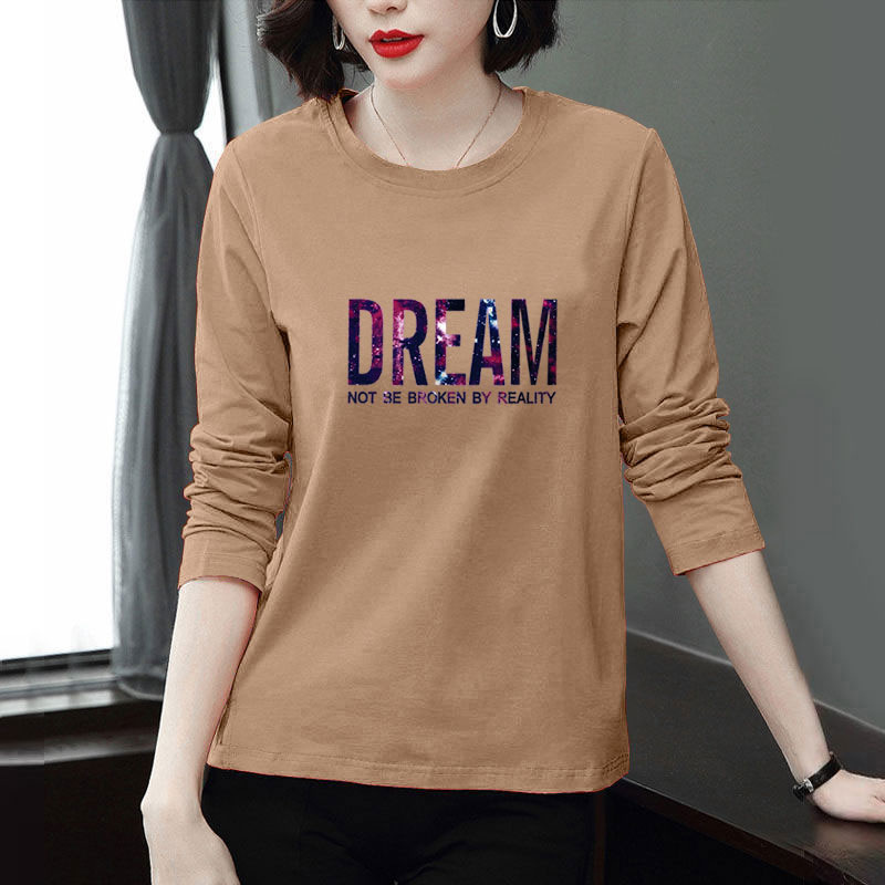 Pure Cotton Long-Sleeved T-Shirt Women's 2023 Spring New Slim Fit Top Large Size Bottoming Shirt with Small Shirt