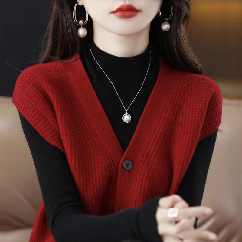 2024 primavera y otoño nuevo retro con cuello en V Chaleco de punto suelta desgaste exterior overwear chaleco suéter de las mujeres