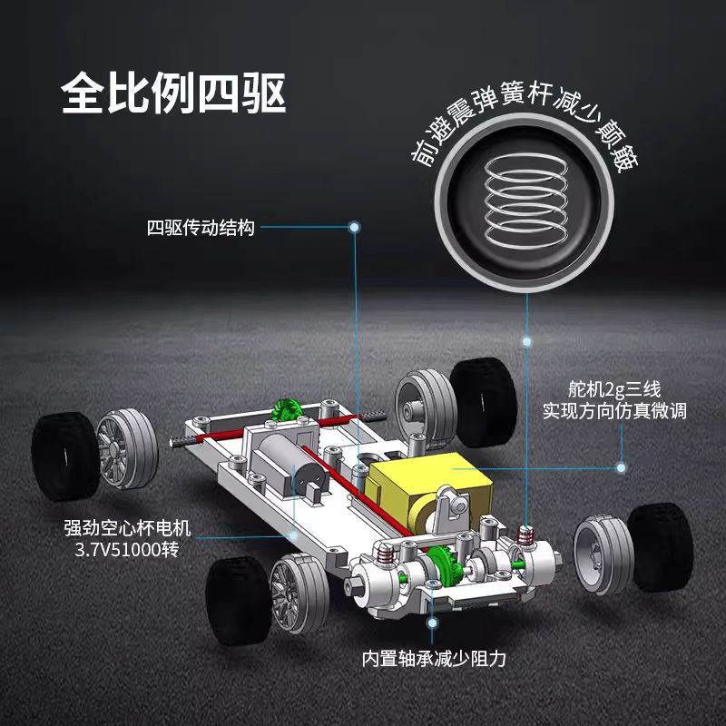 Small four wheel drive remote control car, high speed racing car for boys, transport, toy car, scale 1:43 2