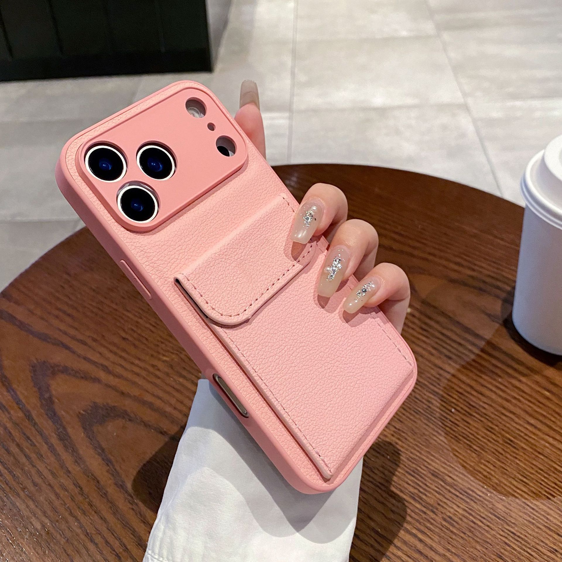 Aplicable para iPhone18PROMAX estuche de teléfono móvil simple litchi estampado tarjeta bolsa soporte manzana 17 anti-caída 16 transfronterizo