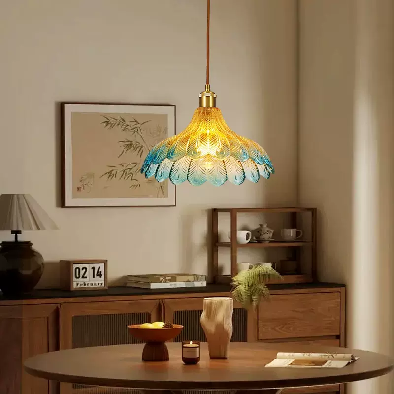 法式黄铜床头吊灯孔雀小吊线灯过道玄关吧台复古艺术个性餐厅灯