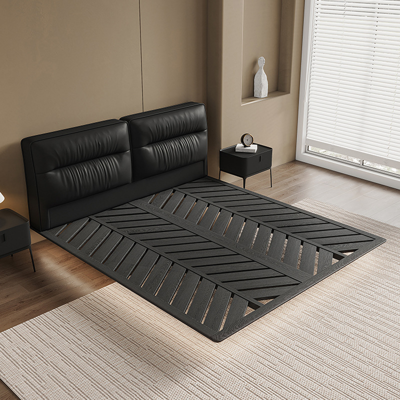 Italiano minimalista cama de cuero genuino moderno minimalista dormitorio principal negro borde de la cama de suspensión suave bolsa de boda cama doble cama 1,8 M