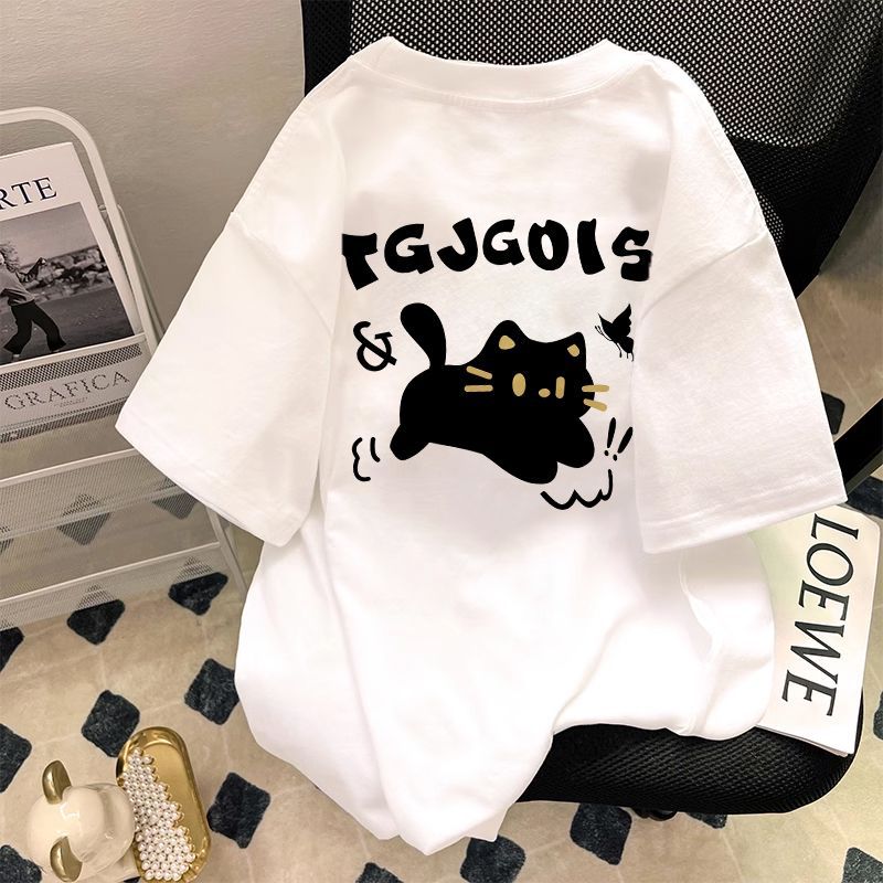 반팔-화이트-484#검은 고양이 TGJGOIS