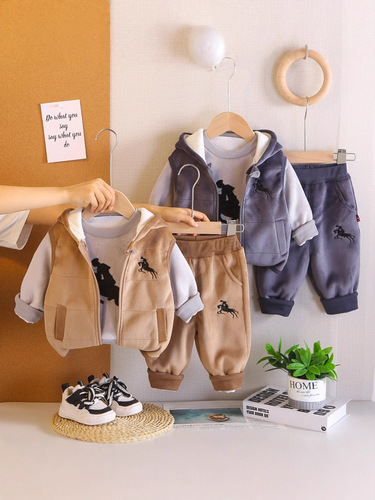 Children's wear boys and girls with cashmere cartoon three-piece set 25 winter new products baby vest children clothes trendy Kids