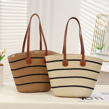 夏季海边条纹草编大包包简约休闲大容量单肩包度假编织包斜跨女包