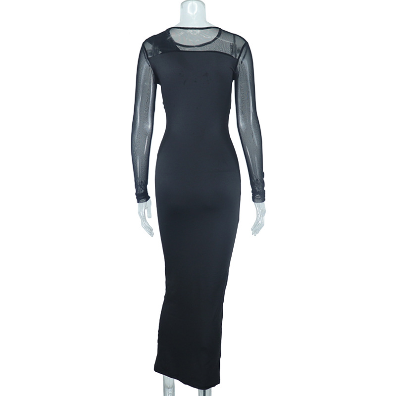 Women's Sheath Dress Fashion Round Neck Patchwork Long Sleeve Solid Color Midi Dress Daily display picture 7