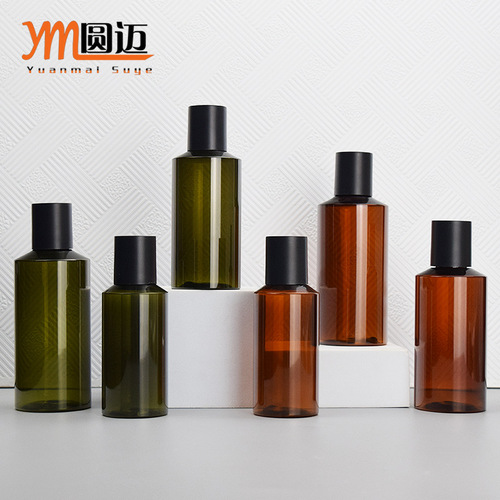 Tea/Green 100/150/200ml Skewed Shoulder Pure Essence Bottle, Water Cream Liquid Bottle PET Cosmetic Refill Bottle