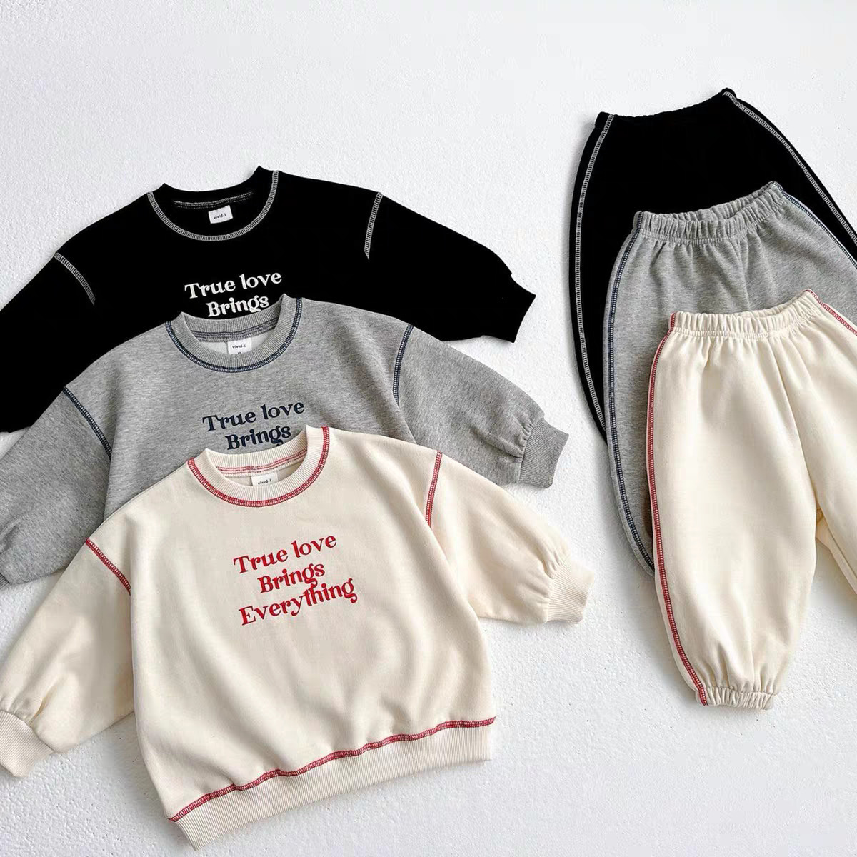 Ins Korean Style Kidsren's Suit Spring and Autum New Product Male and Female Baby English Letter Printed Sweatshirt + Pants Two-Piece Set