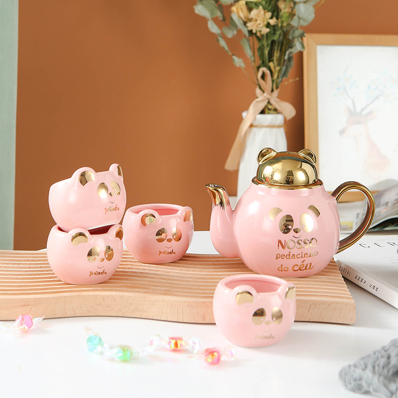 Lindo de dibujos animados Flor de cerámica juego de té imprimible logo Amazon dedicado Panda juego de té taza juego de regalo traje