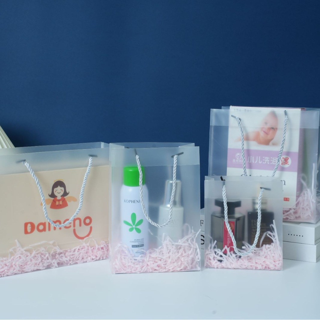PP tote bag custom transparent frosted PVC tote bag in stock plastic packaging hand gift bag shopping bag wholesale