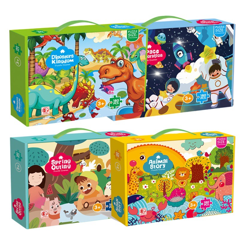 Comercio exterior transfronterizo Dinosaur World Juego de rompecabezas de papel para niños 180 piezas 6 años de edad, 12 años de edad, juguetes educativos de educación temprana al por mayor