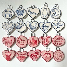 手工diy陶瓷线条画动物美术装饰画材料拼贴青花瓷片创意吊坠18K金