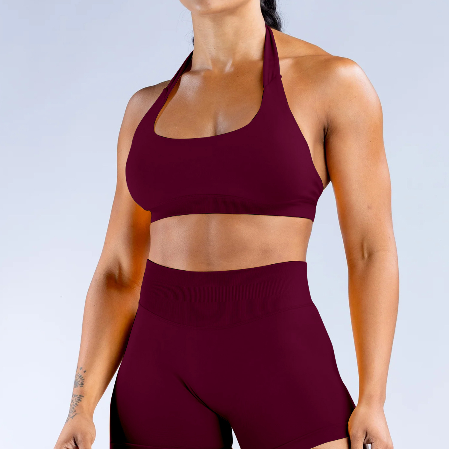 アマゾン高弾超細艶消しナイロン首美背シームレス運動ブラジャー露出防振ヨガブラジャー