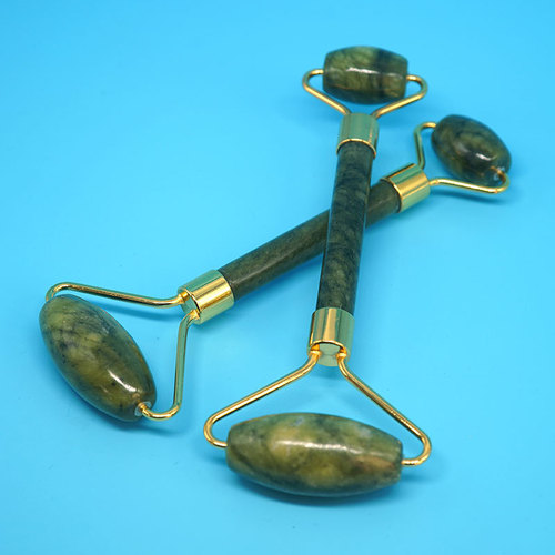 Jade Roller Massager, Xuyu Heart Shaped Scraping Set, Jade Beauty Device, Double-Head Roller, Dark Green Roller