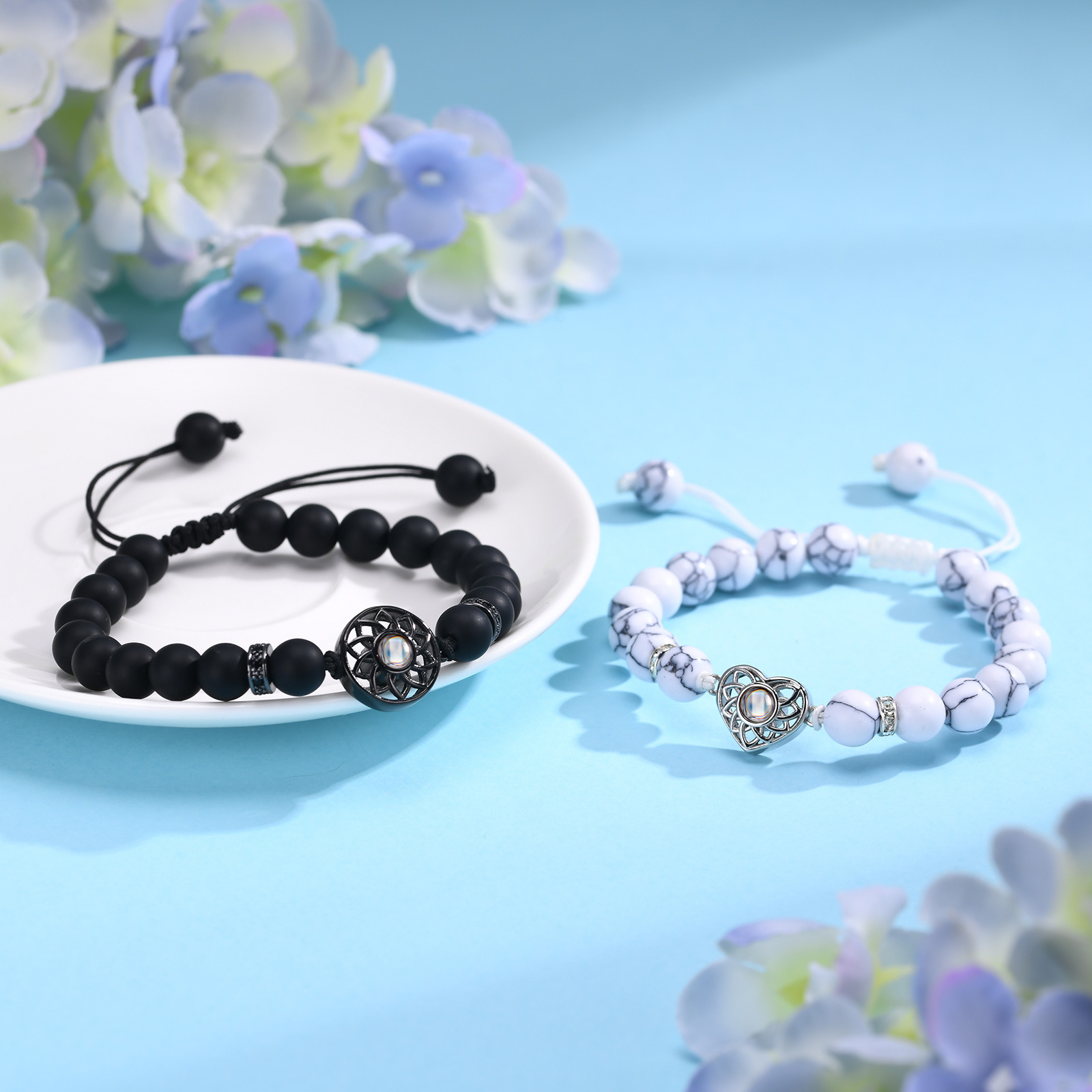 Matte agate bracelet stainless steel heart shaped