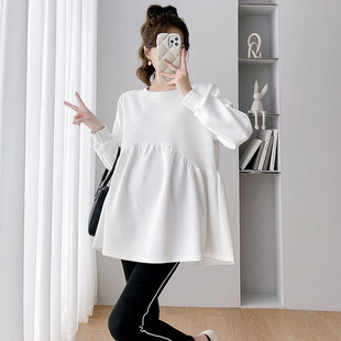 Maternity Autumn Fashion Simple Solid Color Long Sleeve Top Loose plus size Korean Style Doll Shirt Spring and Autumn Pregnant Sweatshirt