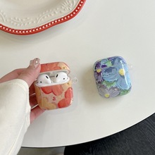 油画花适用airpods1/2代苹果蓝牙4代耳机保护套pro2耳机壳