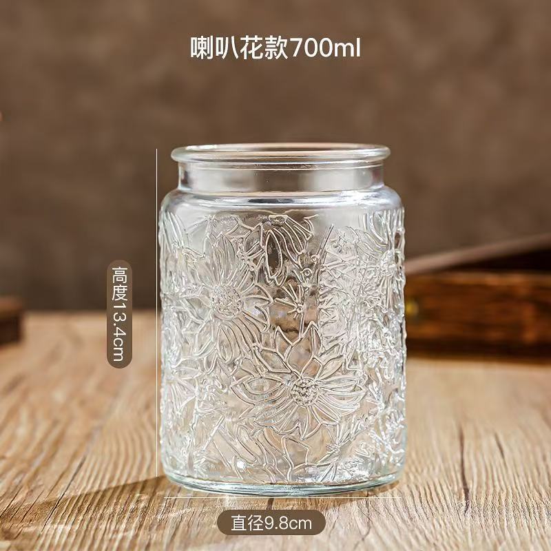 刻花浮雕玻璃密封罐厨房家用防潮储物罐收纳干果玻璃密封罐|undefined