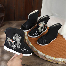 老北京男童手工布鞋儿童绣花鞋学生表演出鞋短靴子汉服鞋舞蹈鞋子