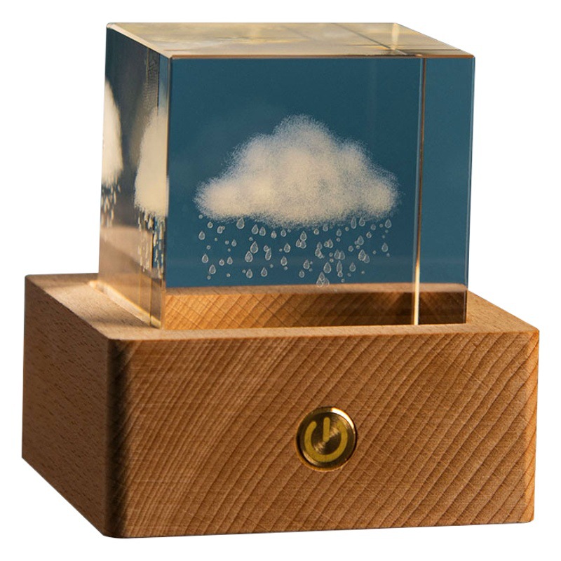 Escultura interior 3D transfronteriza cristal cuadrado luminoso luz nocturna adopción de una nube decoración creativa base de madera decoración decoración de escritorio