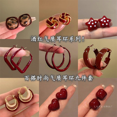 复古银针方形树脂豹纹耳环方圆脸休闲百搭耳钉时尚气质高级感耳饰