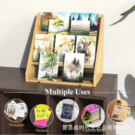 家用竹制亚克力贺卡收纳架明星片展示架婚礼生日礼物架多层装饰架