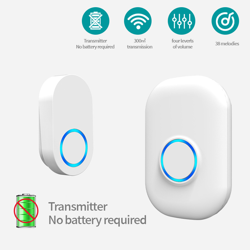 2024不用电池无线门铃433远程叮咚音乐灯光闪烁呼叫器厂家批发