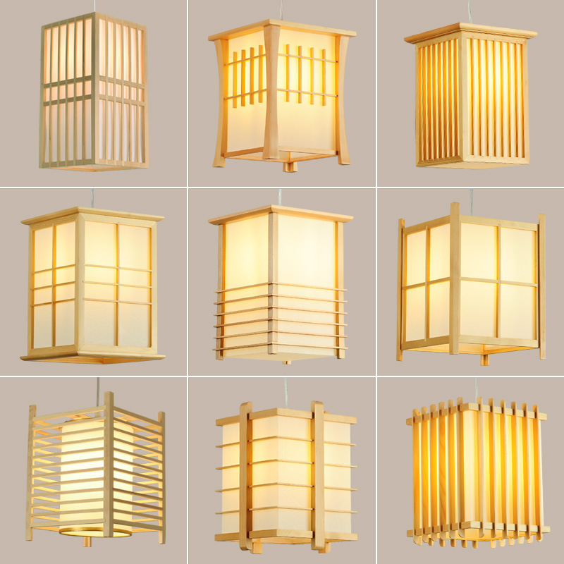 Japanese restaurant single small chandelier sheepskin solid wood bar tea room sushi restaurant and room tatami lamps