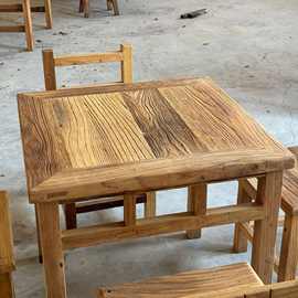 新中式老榆木餐桌正方形实木四人桌椅八仙桌加厚简易吃饭桌泡茶桌