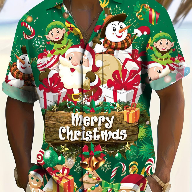 Santa Claus themed 3D printed shirt Hawaiian vacation short-sleeve unisex loose casual trendy beach shirt Santa Claus themed 3D printed shirt Hawaiian vacation short-sleeve unisex loose casual trendy beach shirt