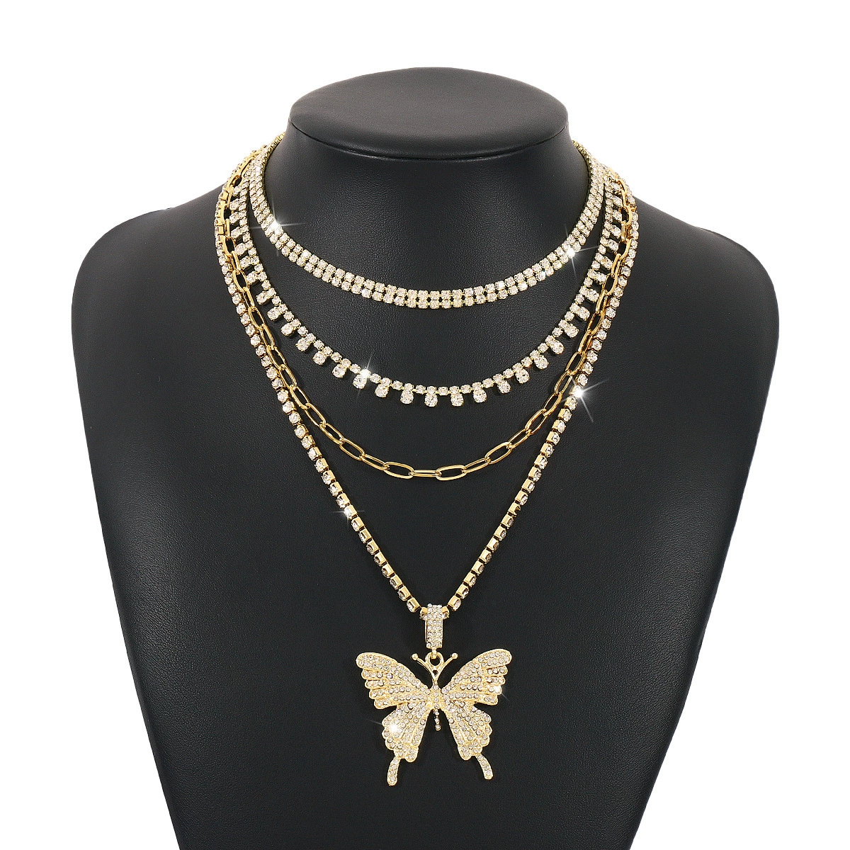 N10139 кросс-бордер exaggerated multi -layer neck chain butterfly full diamond light luxury temperament necklace personalized retro decoration