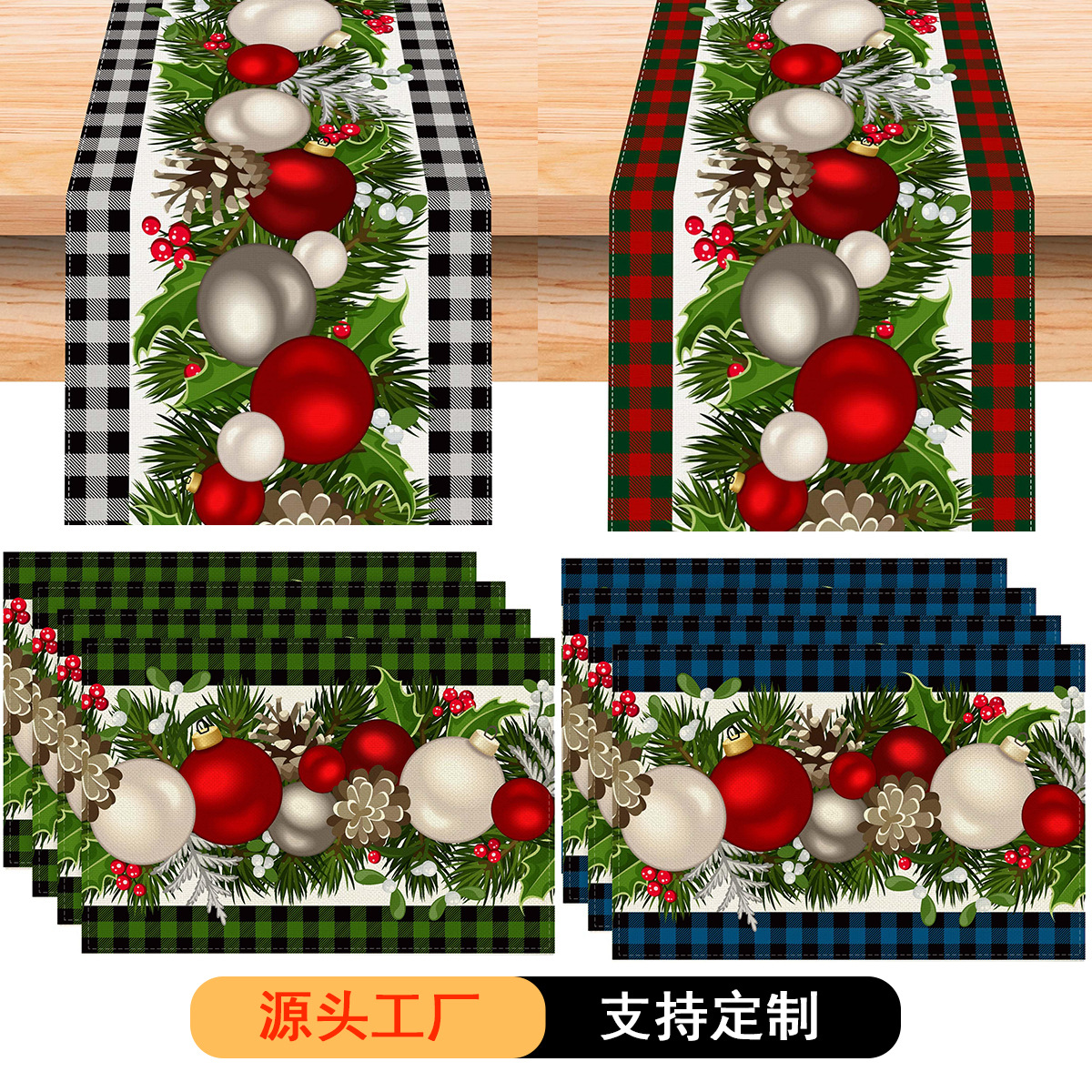 Mantel individual DE LINO DE NAVIDAD corredor de mesa campana a cuadros impreso Toalla de mesa estera lavada antideslizante aislamiento térmico decoración de vacaciones