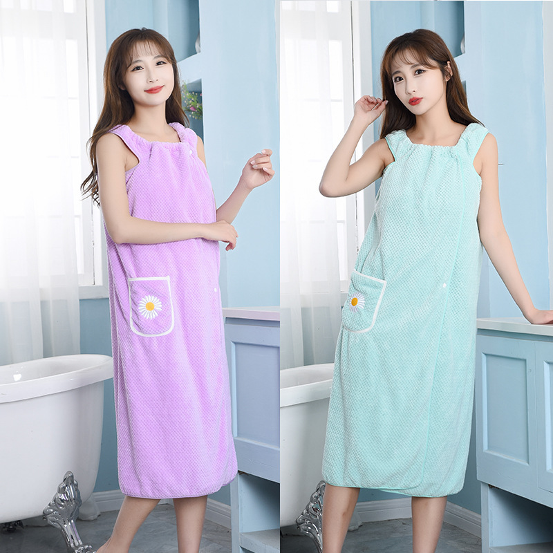 Bath Towel Wearing Household Bath Skirt Bath Adult Thickened Bathrobe Wraps Women's Long Coral Fleece Absorbent Sling Bathrobe