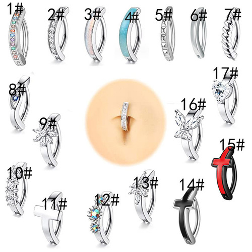 Amazon Wish Cross-border Bestselling Cross-shaped Navel Ring with Half-moon Shaped Zirconium Nose Pin Open-Close Pendant Piercing Jewelry