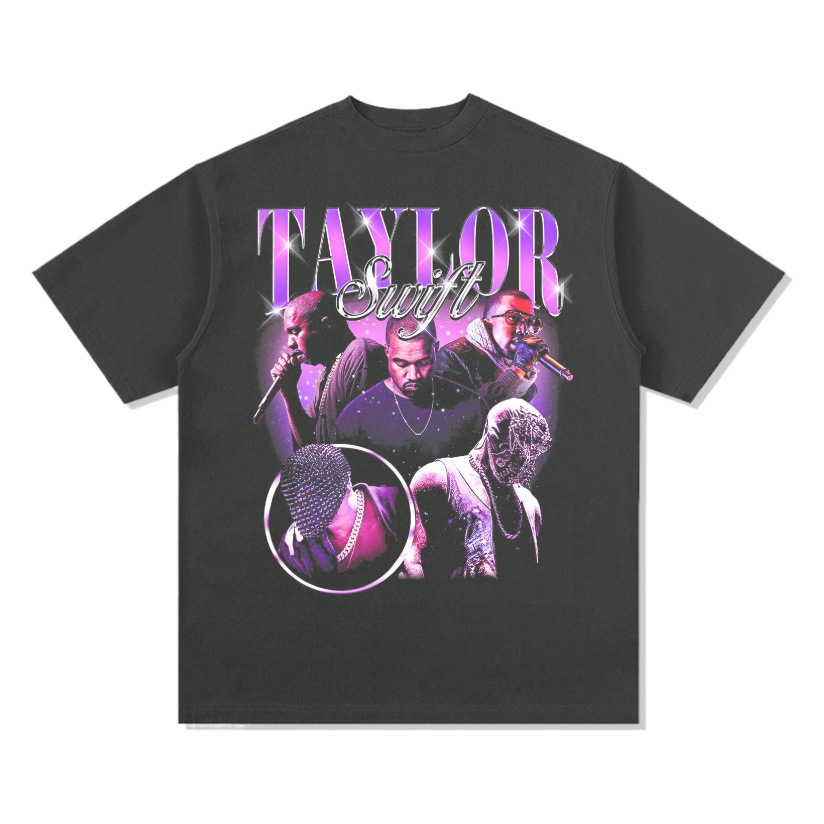 Retro KANYE WEST Spoof KANYE taylor Camiseta de manga corta suelta de algodón pesado