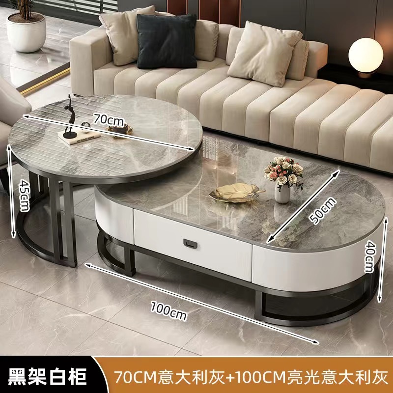 Mesa de centro de pizarra de roca, sala de estar para el hogar, lujo ligero, moderno y simple 2025 nueva mesa de té, mesa de centro de tamaño pequeño de red ovalada