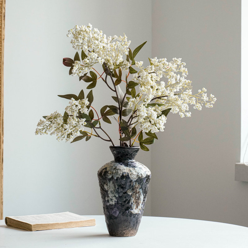 Wabi-Sabi Style Handmade Rustic Pottery Vase for Indoor Zen-Inspired Entryway Decoration, Light Luxury Retro Nostalgic Ornament Ceramic Ware