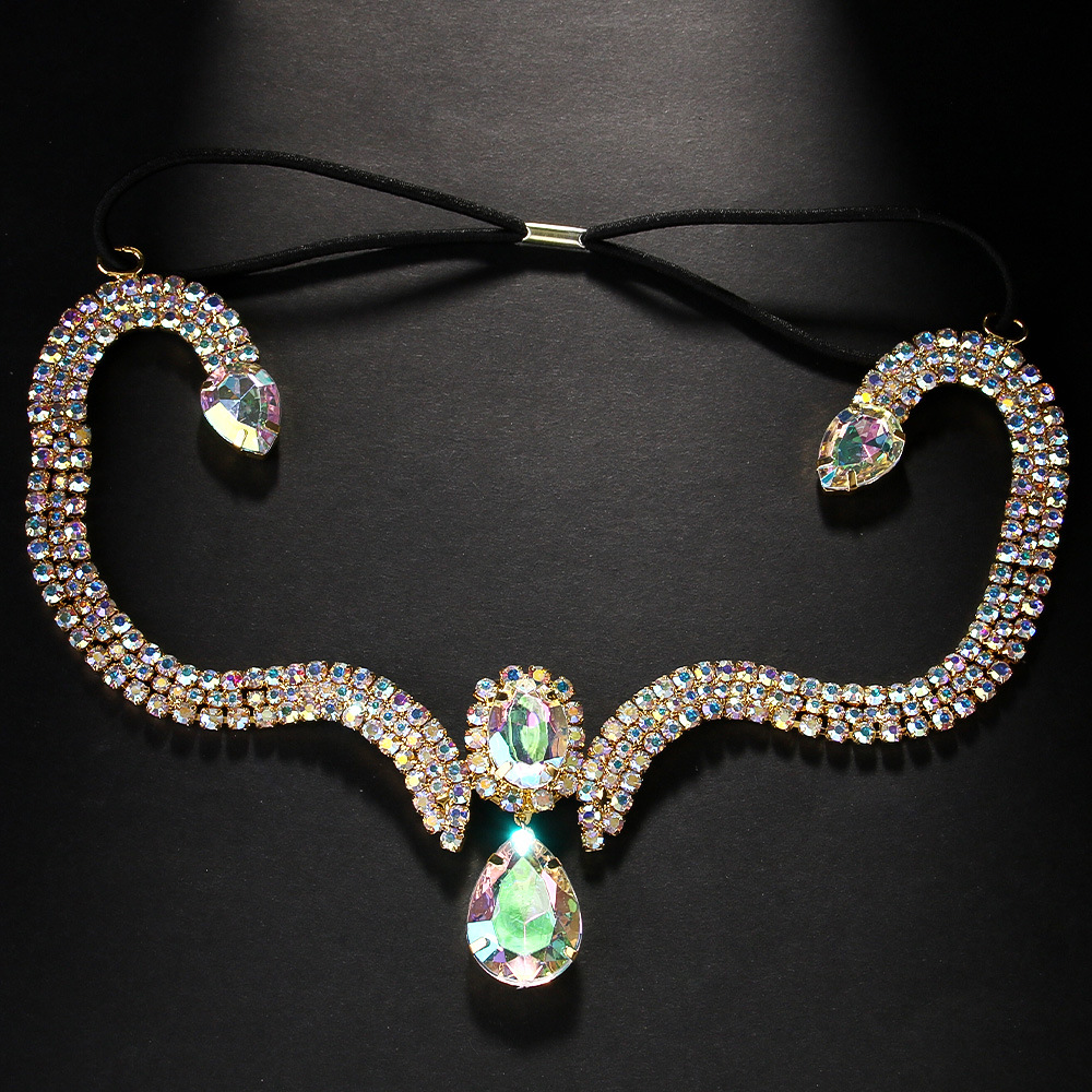 AliExpress Venta caliente viento exótico gota de agua frente del pelo banda personalidad color rhinestone tocado headwear femenino