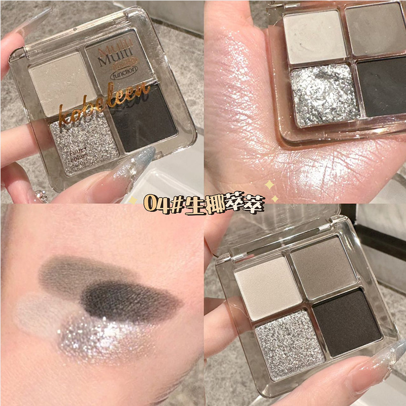 Kobeleen divertido juego de sombras de ojos de cuatro colores nacarado mate todos los días, un plato de sombras de ojos de puré de papas baratas y multiusos