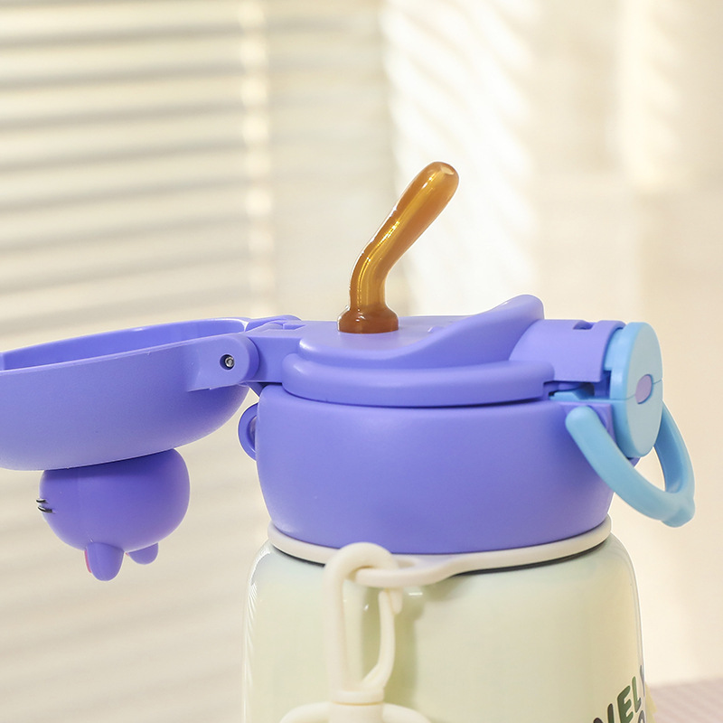 子供の新しいダブルドリンク魔法瓶カップ 316 ステンレス鋼かわいい人形ストローカップ学生ポータブルストリングウォーターカップ|undefined
