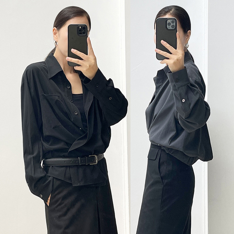 Kath Show ROW Fashionable Cross Wrap Double-sided Pleated Jacket Slim-fit Loose V-neck Top Shirt Women Kath Show ROW Fashionable Cross Wrap Double-sided Pleated Jacket Slim-fit Loose V-neck Top Shirt Women