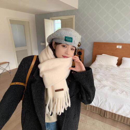 2024 New Solid Color Wool Blended Couple Scarf Autumn and Winter Warm Scarf Korean Version Thickened Casual Advanced Versatile
