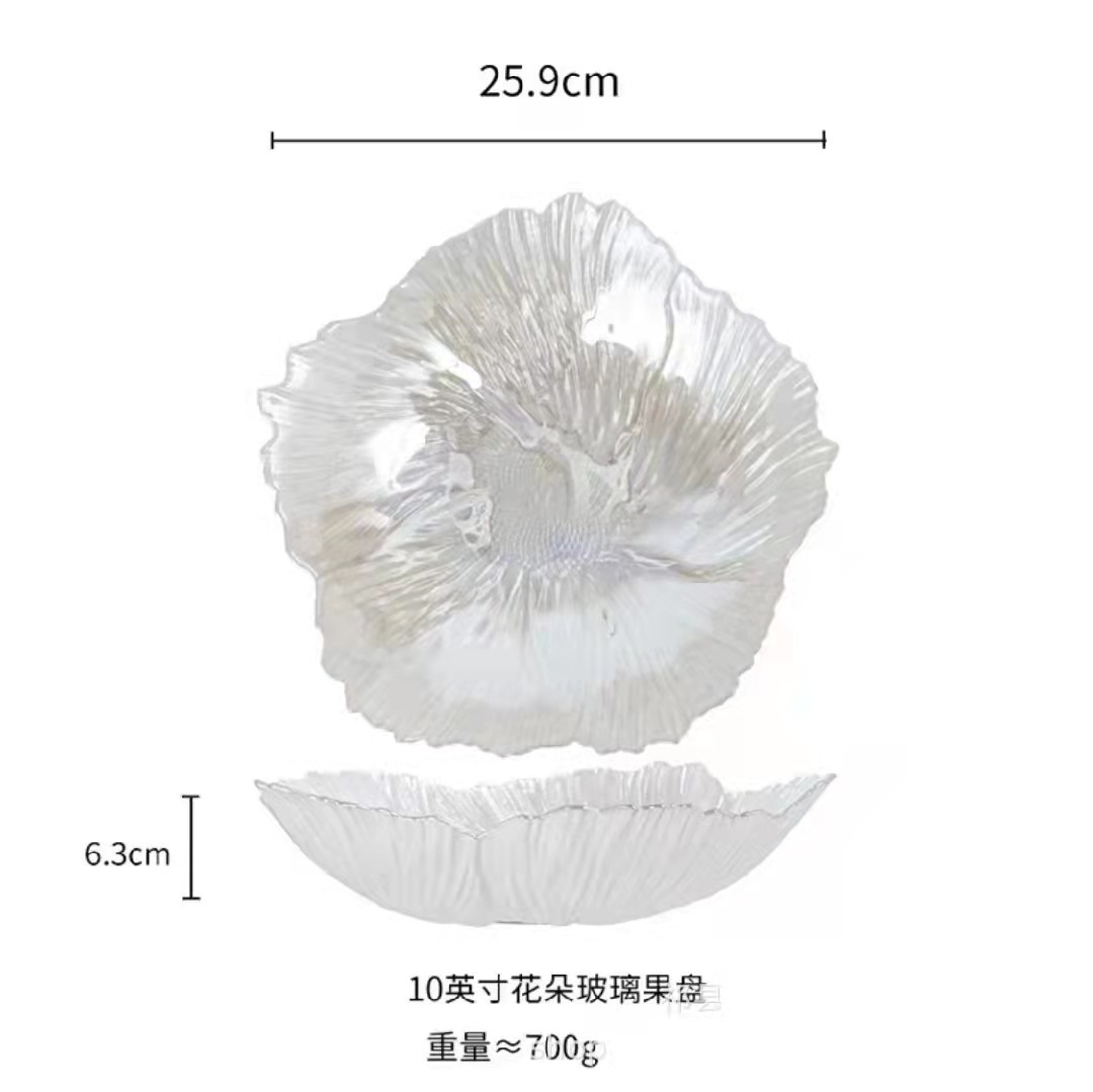 Flores nórdicas modernas caseras plato de frutas de cristal plato de bocadillos hermoso brillo perlado simple de alto valor plato rojo en línea