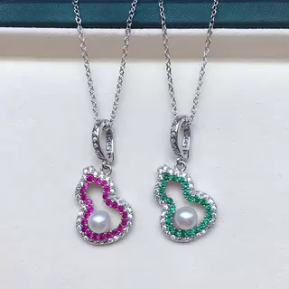 诸暨天然淡水珍珠吊坠万能扣女镶锆经典葫芦福禄珍珠首饰直播批发