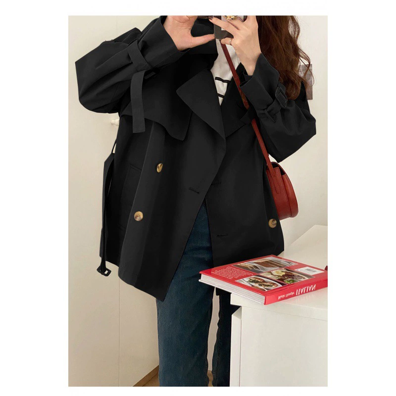 trench coat, корейский стиль, тонкая подростковая куртка, осень 2025, хаки/черный, размеры S–XXL