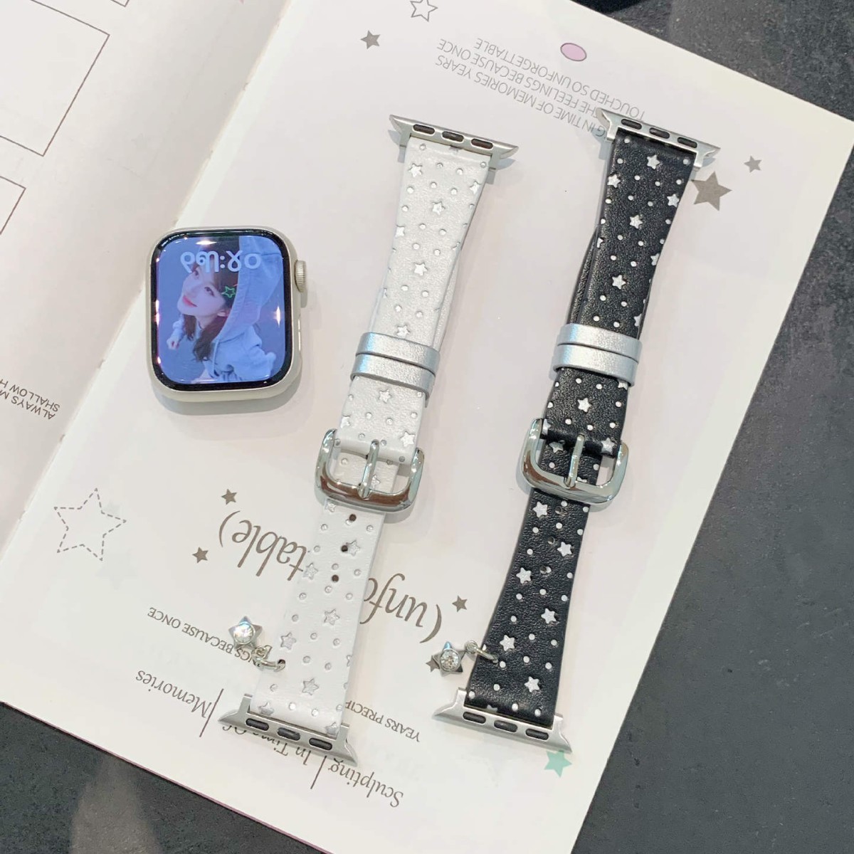 韩系波点星星皮质表带适用苹果手表iwatch12代11/10