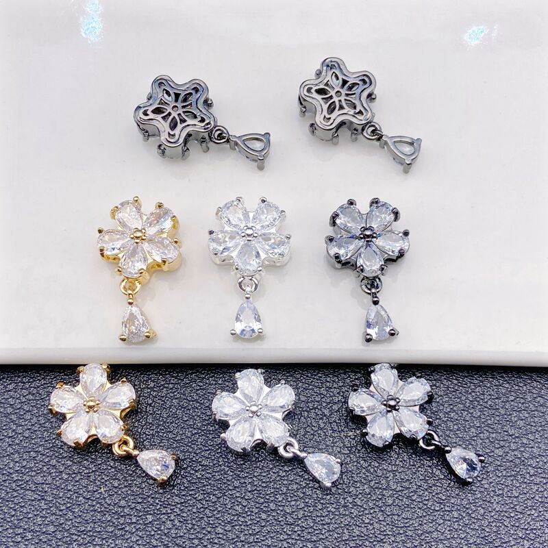 Zircon-Inlaid Five-Petal Flower Nail Art Decorations, Through-Hole Spacer Beads, Crystal Beads, DIY Craft Accessories, Artistic Retro Style