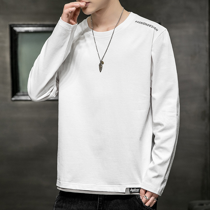 Camiseta de manga larga para hombre 2024 primavera y otoño nuevo suéter de algodón de marca de moda con ropa interior camisa de fondo de hombre de gran tamaño