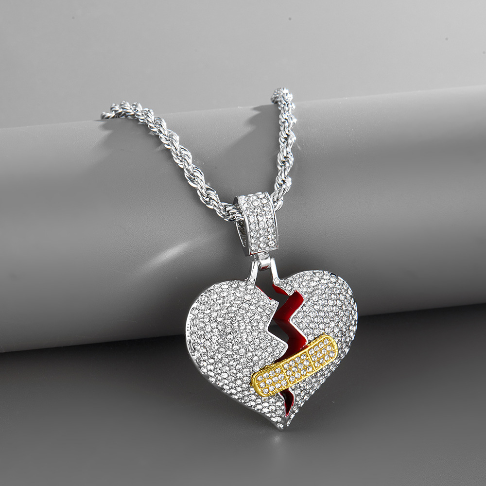 Broken Heart Pendant Necklace With Diamond Accents For Women_voghion.com