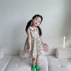 Sweet Style 3D Strawberry Collarless Backless Dress for Girls, 2023 Summer, Full-Print Strawberry Dress for Baby Girls